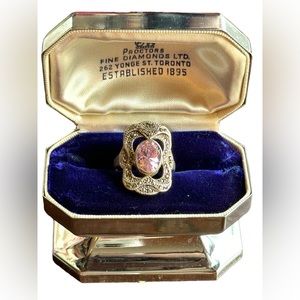 Vintage sterling silver 925 marcasite pink ice antiqued ring